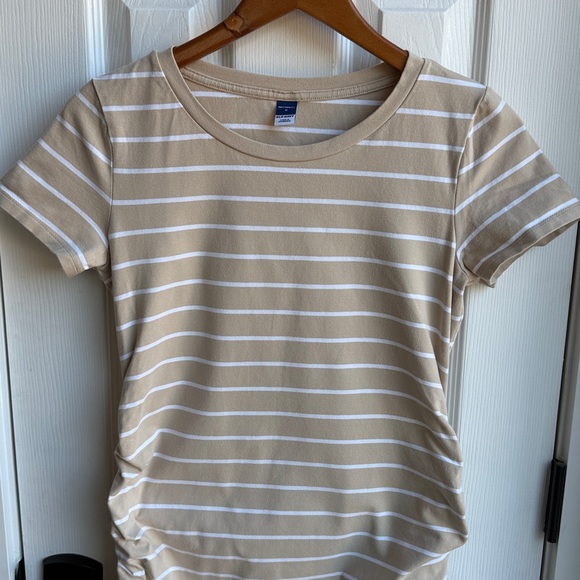 Old Navy Beige Striped Maternity Short-Sleeve Bodycon Dress, Size Medium - Picture 2 of 7